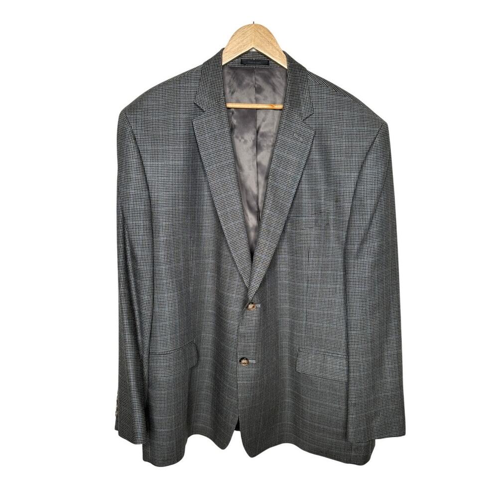 Ralph Lauren 50R Houndstooth Plaid 2 Button Blazer $350  Silk&Wool Jacket Gray - Picture 2 of 10